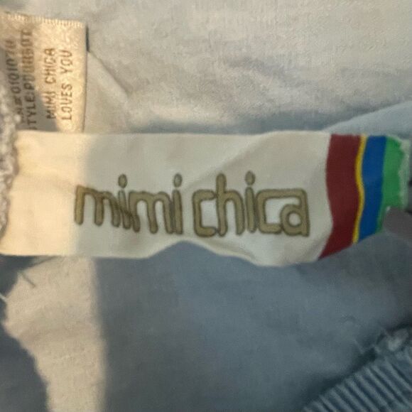 Mimi Chica Halter Chambray Jumpsuit Light Blue Knit Open Back V-Neck Tie Back - Picture 5 of 7